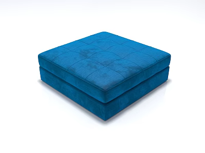 Stylish Blue Square Ottoman With Tufted Padded Top And Modern Design 3d model