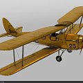 Vintage Yellow Biplane Passenger Airplane With Number 25 Marking Red Propeller And Model