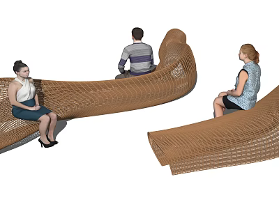 Curved Woven Public Chair Design For Outdoor Seating With People Relaxing 3d model