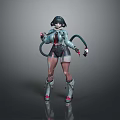 Futuristic Game Anime Character With Black Short Hair Mechanical Arm And Combat Boots