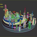 Blue 3D Architectural City Model Featuring Skyscrapers And Circular Reflective Base 3d model