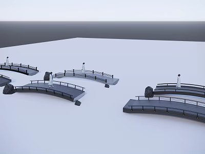 Multiple Black Bridges With Railings On White Surface And Gradient Background 3d model