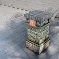 Outdoor Commercial Stone Pillar Equipment With Red Sign And Gray Brick Wall