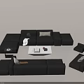 Black Modular Sofa And White Coffee Table Set With Cushions And Pillows 3d model