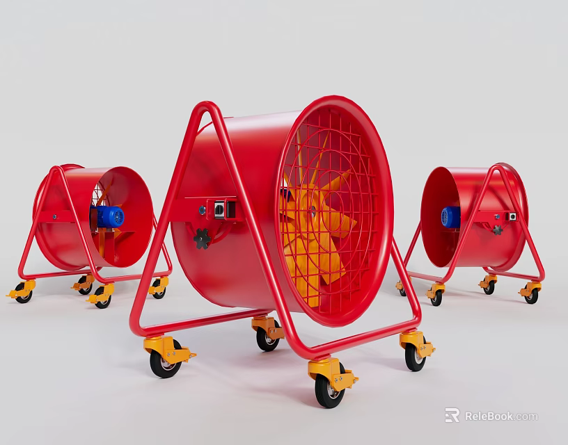 Red Portable Industrial Fans With Wheels And Metal Frames For Industrial Equipment 3d model 