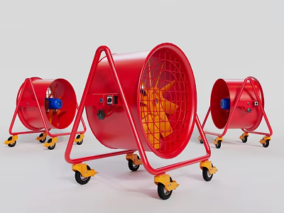 Red Portable Industrial Fans With Wheels And Metal Frames For Industrial Equipment 3d model