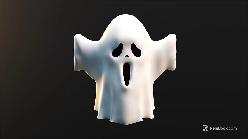 White Spooky Ghost Figure 3D Rendered With Black Background And Open Mouth 3d model 