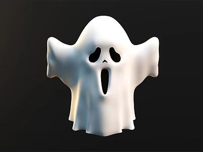 White Spooky Ghost Figure 3D Rendered With Black Background And Open Mouth 3d model