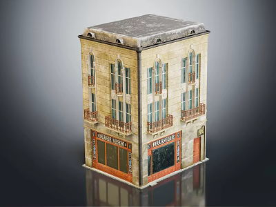 Traditional Multi Story Office Building With Brick Facade Windows And Ground Floor Storefronts 3d model