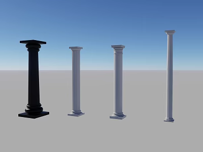 Four Black And White Columns Displayed Against Blue Sky And Gray Ground 3d model