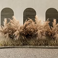 Lush Pampas Grass Display In Front Of Arched Windows With Gray Stone Ground
