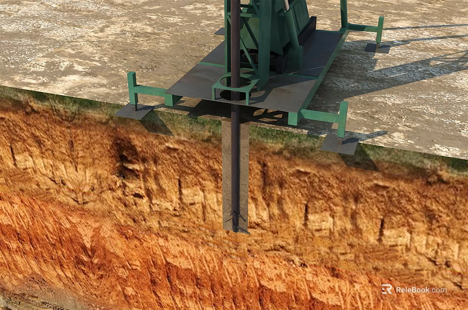 Green Industrial Foundation Construction Equipment Working on Soil Ground Surface 3d model 