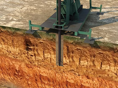 Green Industrial Foundation Construction Equipment Working on Soil Ground Surface 3d model