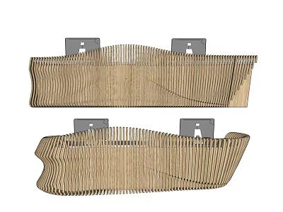 Modern Wooden Reception Desk With Curved Slat Design And Smooth Surface 3d model