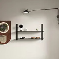 Modern Interior Wall Decor With Round Mirror Wooden Frame And Black Shelves Ornaments