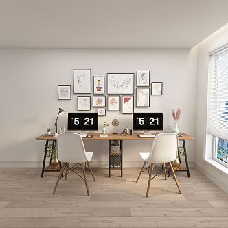 Nordic desk and chair solid wood table 3d model