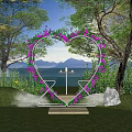 Heart Shaped Floral Installation For Romantic Outdoor Garden With Couple Trees Sunset Sky And Lantern