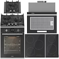 Modern Black Kitchen Appliances Set With Gas Stove Oven Range Hood And Induction Cooktop