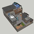 Traditional Modern Homestay Building With Stone Walls Wooden Structure Courtyard And Glass Skylight Design