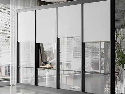Modern Floor To Ceiling Windows With White Blinds In Bright Interior Space Design 3d model