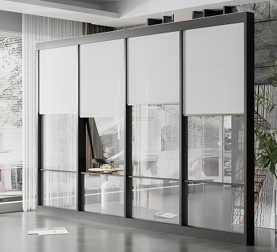 Modern Floor To Ceiling Windows With White Blinds In Bright Interior Space Design 3d model