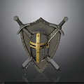 Medieval Weapon Collection With Shield Crossed Swords And Decorative Helmet