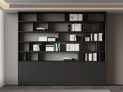 Modern Black Open Bookcase With Multiple Storage Compartments And Minimalist Design 3d model