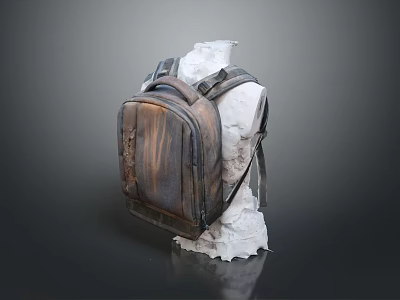 Vintage Worn Texture Backpack Displayed On White Mannequin With Gray Background 3d model