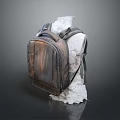 Vintage Worn Texture Backpack Displayed On White Mannequin With Gray Background 3d model