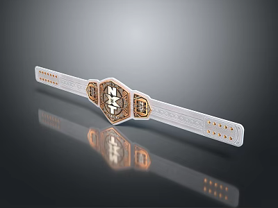 White Championship Belt With Gold Accents Octagonal Center Emblem And Reflective Surface 3d model