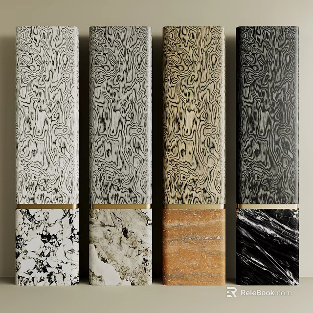 Modern Decorative Wall Panels With Swirl Patterns Marble And Wood Textures For Interior Design 3d model 