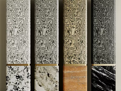 Modern Decorative Wall Panels With Swirl Patterns Marble And Wood Textures For Interior Design 3d model