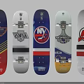 Various Skateboard Decks With Unique Designs Colors And Brand Logos Displayed Together