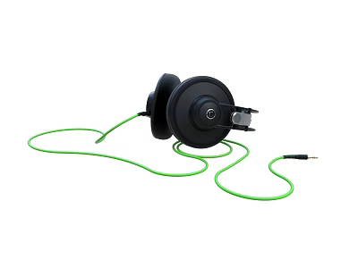 Headphone Audio Cable on Black Spool with Green Wire and Plug 3d model