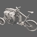 Blue Three Wheeled Cargo Bicycle With Black Bags And Orange Straps