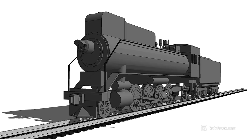Detailed Black Steam Train Model With Wheels On Railway Tracks 3d model 