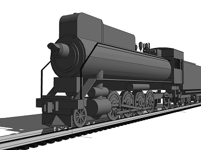 Detailed Black Steam Train Model With Wheels On Railway Tracks 3d model
