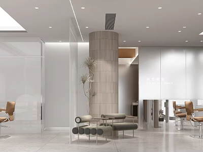 Modern Beauty Hair Salon Interior With Light Tones Comfortable Seating And Plant Decor 3d model