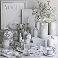 Perfume And Cosmetics Display With Vogue Magazine Floral Bouquet And Scented Candles