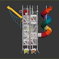 Colorful Multi Level Playground Equipment With Slide Ladder And Geometric Panels