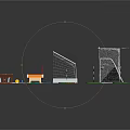 Toy Scene Construction Components With Soccer Goalposts Cues Green Bases And Colorful Tables