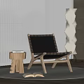 Woven Lounge Chair With Wooden Frame And Side Table In Modern Living Room Interior