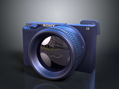 Sony Alpha Series Blue Camera With Large Lens And Sleek Design 3d model