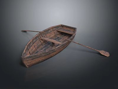 Vintage Wooden Rowboat With Oar Seats And Storage Compartment For Water Activities 3d model