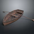 Vintage Wooden Rowboat With Oar Seats And Storage Compartment For Water Activities