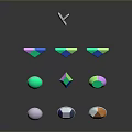 Stone And Wood Geometric Decor Pieces With Colorful Multifaceted Designs And Stands