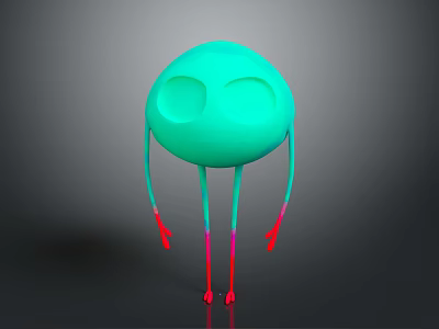 Vibrant Green Cartoon Creature With Round Eyes Colorful Limbs And Red Tips In Standing Pose 3d model