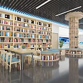 Modern Spacious Library Interior With Shelves Books Reading Tables And Chairs