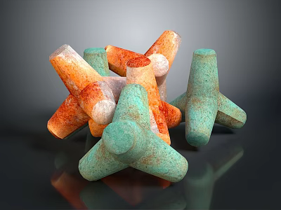Modern Building Architectural Cross Structures With Orange And Green Color Accents 3d model