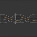 Modern Metal Fence With Wavy Design And Orange Lines On Reflective Surface With Sturdy Posts